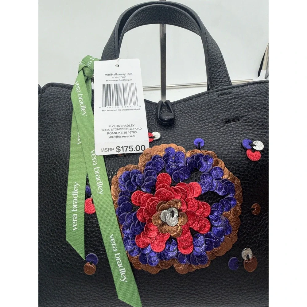Vera Bradley Mini Hathaway Tote Black Leather Bossanova Bold Sequin 51364-20618